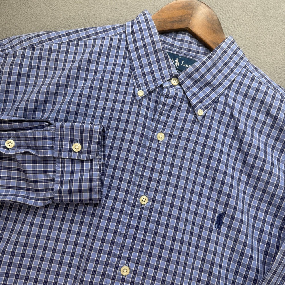 Ralph Lauren Blake Shirt Mens L Blue/White Plaid Long Sleeve Button Up Preppy